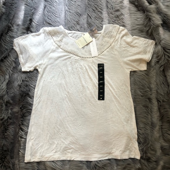 { Lucky Brand } Ivory Embroidered Short Sleeve Top - Picture 2 of 7